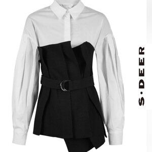 New S.deer / Concept Pleated Textured Blouse Shirt 